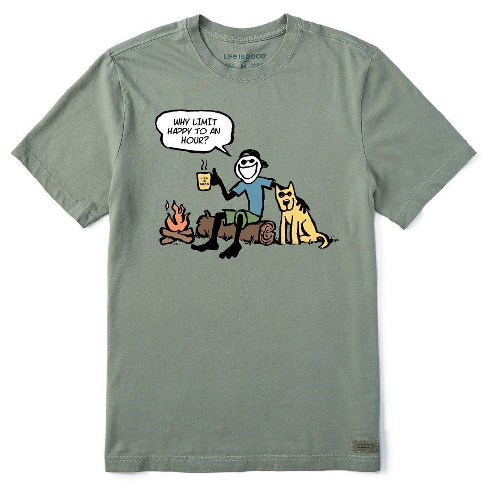 Life is Good Graphic T-Shirt “Why limit Happy To A Hour”? Size Large NWT